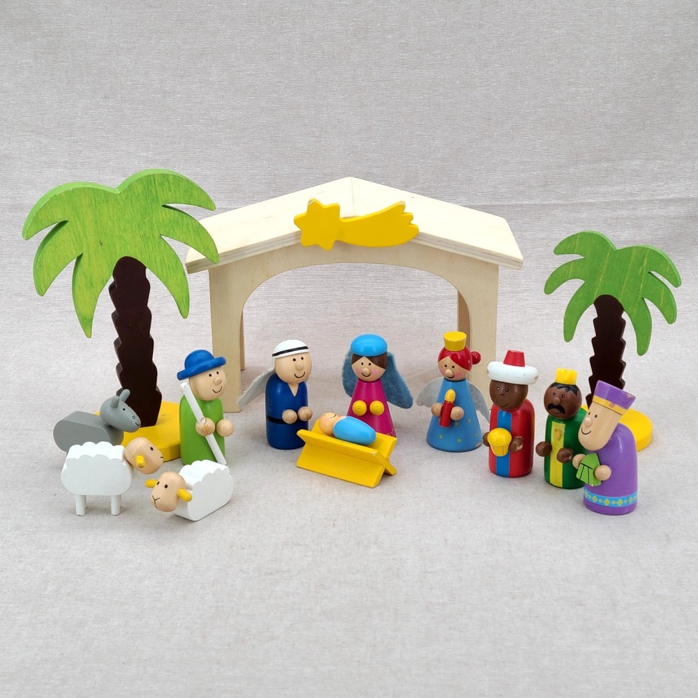 Cracker Barrel 2016 Wooden Kids Nativity Playset Christmas Decor #533776
